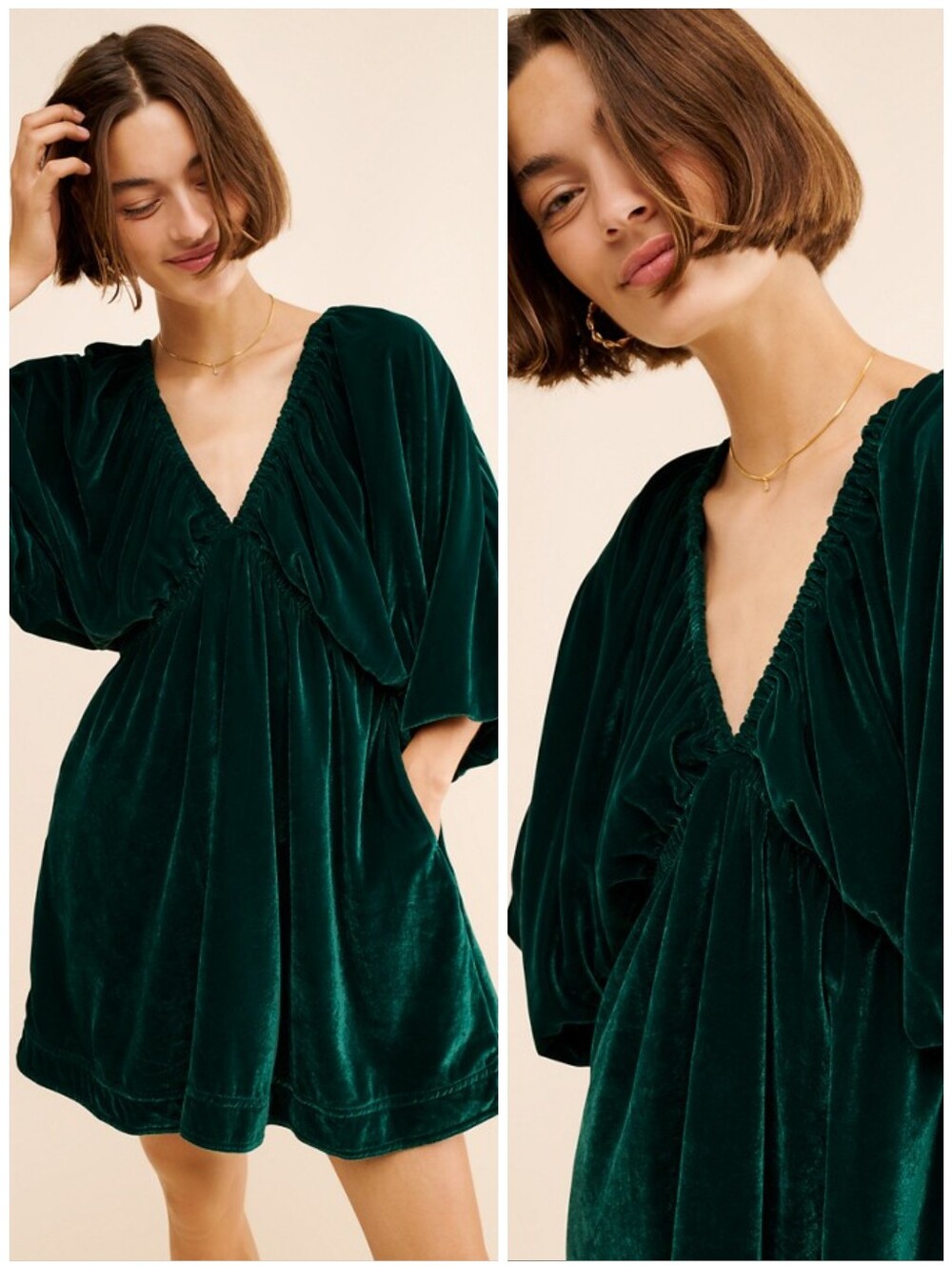 NWT Free People Velvet Emerald Green Portia Dress, L